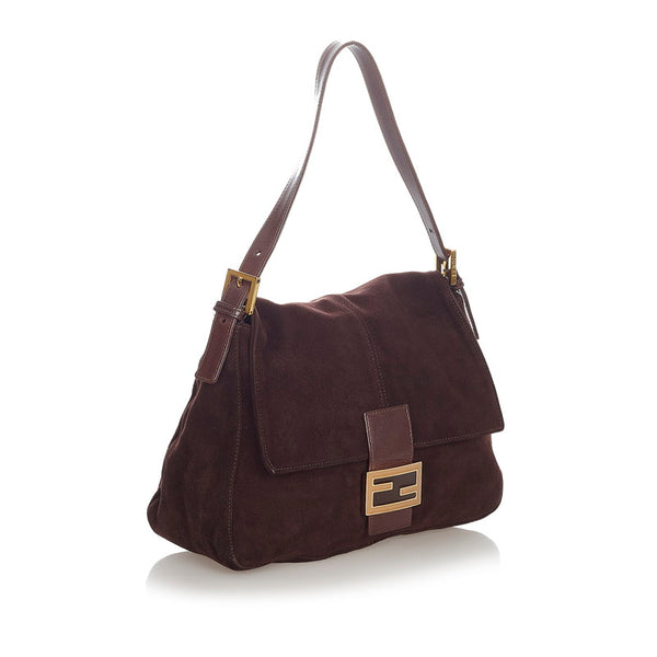 フェンディ マンマ ブラウン スウェード レザー ショルダーバッグ レディース FENDI 【中古】