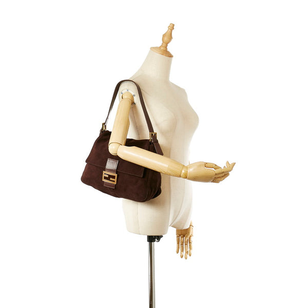 フェンディ マンマ ブラウン スウェード レザー ショルダーバッグ レディース FENDI 【中古】