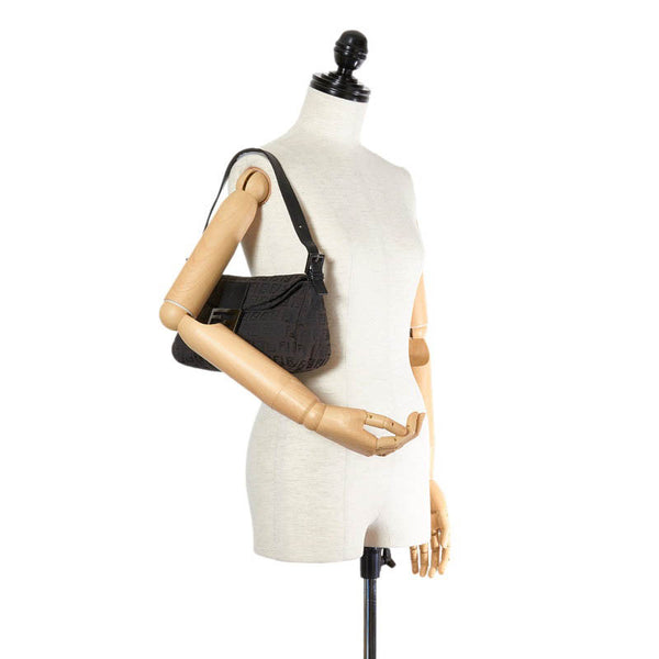 フェンディ マンマバケット 8BR003 ダークブラウン ナイロン レザー ショルダーバッグ レディース FENDI 【中古】