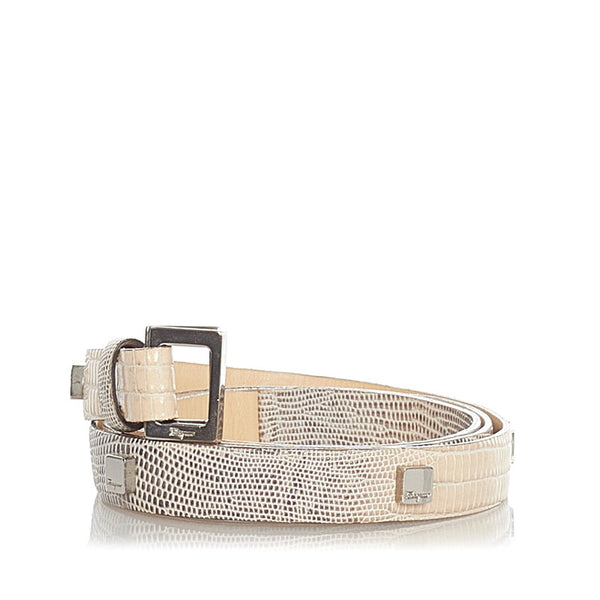 サルヴァトーレフェラガモ ベルト アイボリー グレー 型押し レディース Salvatore Ferragamo 【中古】