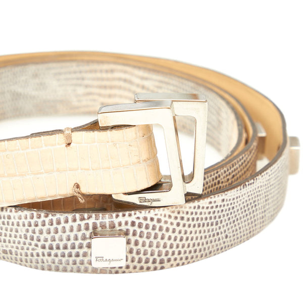 サルヴァトーレフェラガモ ベルト アイボリー グレー 型押し レディース Salvatore Ferragamo 【中古】
