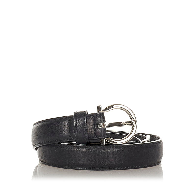 サルヴァトーレフェラガモ ガンチーニ ブラック レザー ベルト レディース Salvatore Ferragamo 【中古】