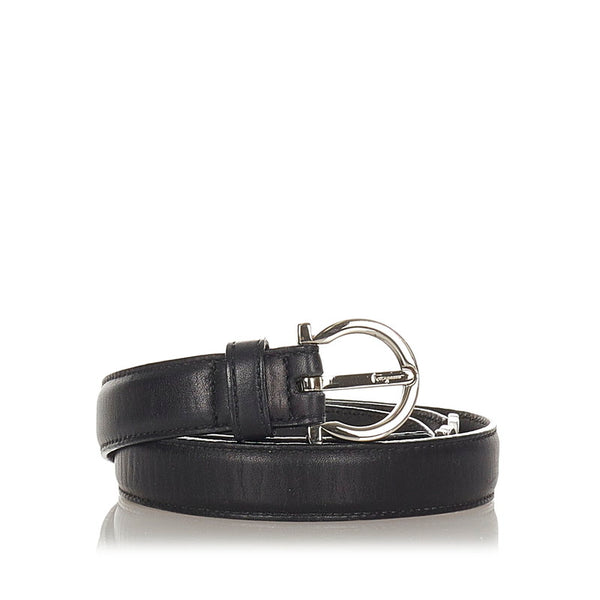 サルヴァトーレフェラガモ ガンチーニ ブラック レザー ベルト レディース Salvatore Ferragamo 【中古】