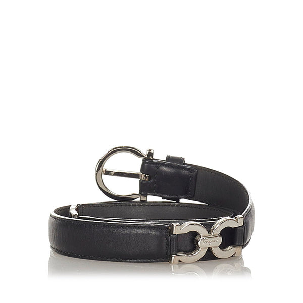 サルヴァトーレフェラガモ ガンチーニ ブラック レザー ベルト レディース Salvatore Ferragamo 【中古】