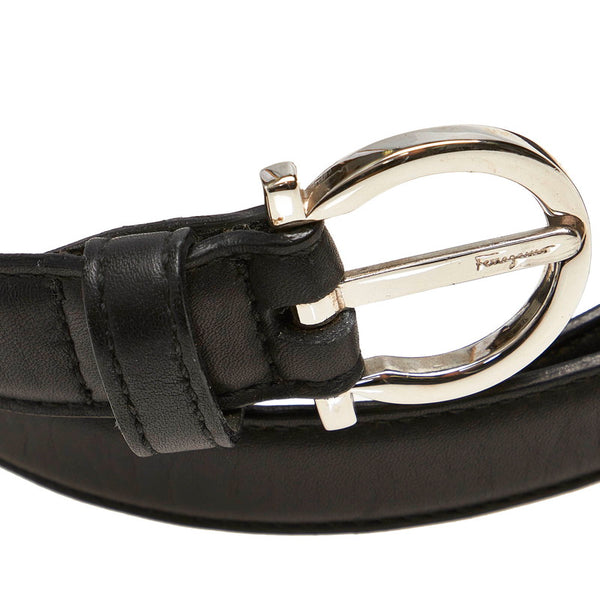 サルヴァトーレフェラガモ ガンチーニ ブラック レザー ベルト レディース Salvatore Ferragamo 【中古】