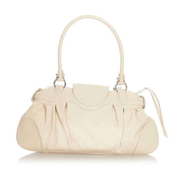 サルヴァトーレフェラガモ ガンチーニ AU-21 6317 ホワイト ベージュ レザー ハンドバッグ レディース Salvatore Ferragamo 【中古】