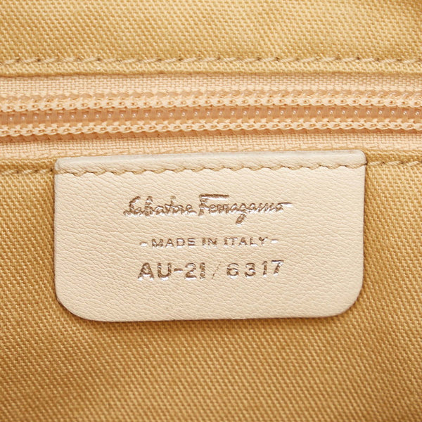 サルヴァトーレフェラガモ ガンチーニ AU-21 6317 ホワイト ベージュ レザー ハンドバッグ レディース Salvatore Ferragamo 【中古】