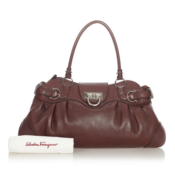 サルヴァトーレフェラガモ ガンチーニ マリッサ ブラウン レザー ショルダーバッグ レディース Salvatore Ferragamo 【中古】