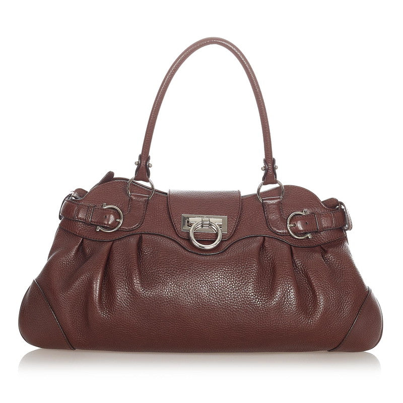 サルヴァトーレフェラガモ ガンチーニ マリッサ ブラウン レザー ショルダーバッグ レディース Salvatore Ferragamo 【中古】