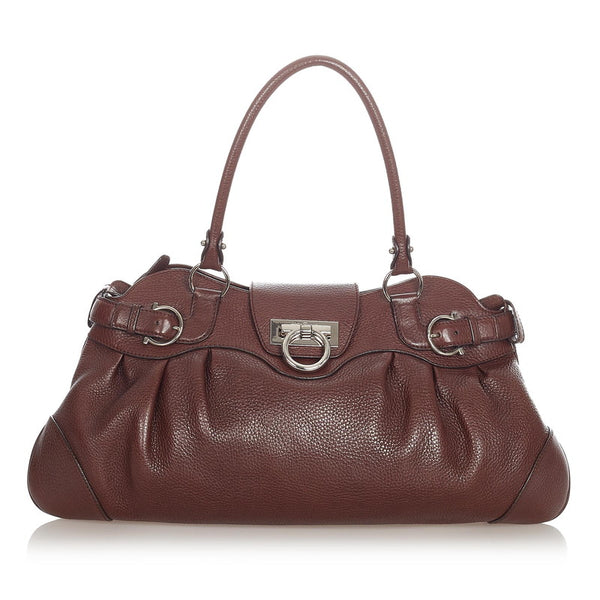 サルヴァトーレフェラガモ ガンチーニ マリッサ ブラウン レザー ショルダーバッグ レディース Salvatore Ferragamo 【中古】