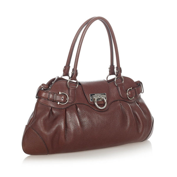 サルヴァトーレフェラガモ ガンチーニ マリッサ ブラウン レザー ショルダーバッグ レディース Salvatore Ferragamo 【中古】