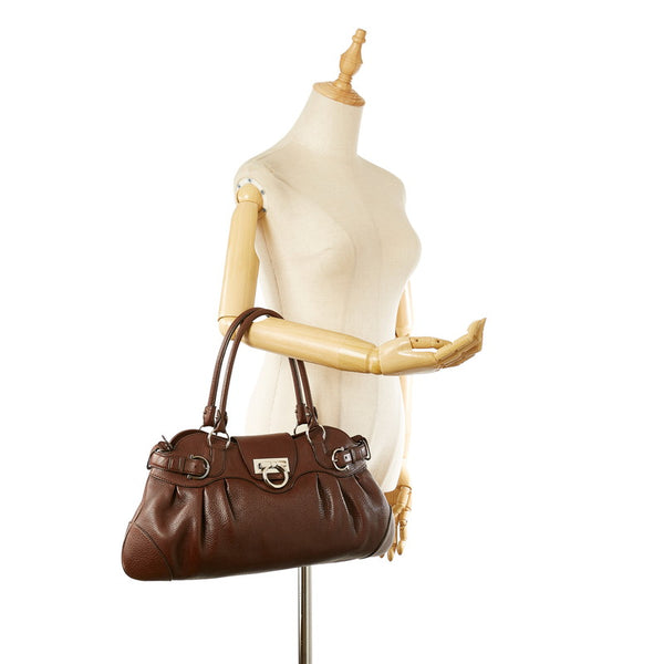 サルヴァトーレフェラガモ ガンチーニ マリッサ ブラウン レザー ショルダーバッグ レディース Salvatore Ferragamo 【中古】