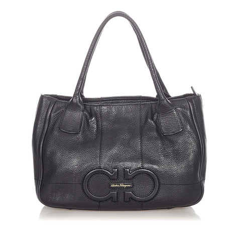 サルヴァトーレフェラガモ GG-21 D684 ブラック レザー ハンドバッグ レディース Salvatore Ferragamo 【中古】