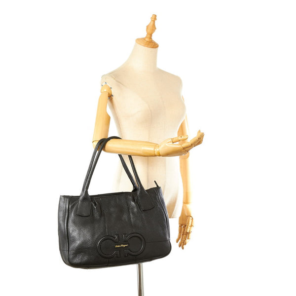 サルヴァトーレフェラガモ GG-21 D684 ブラック レザー ハンドバッグ レディース Salvatore Ferragamo 【中古】