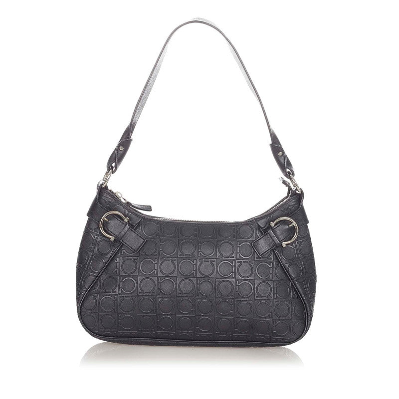 サルヴァトーレフェラガモ ガンチーニ AU-21 4436 ブラック レザー ショルダーバッグ レディース Salvatore Ferragamo 【中古】