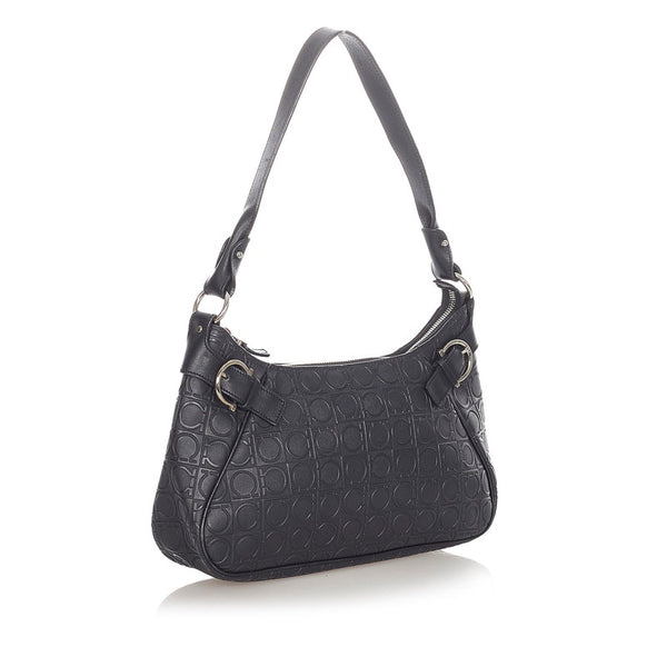 サルヴァトーレフェラガモ ガンチーニ AU-21 4436 ブラック レザー ショルダーバッグ レディース Salvatore Ferragamo 【中古】