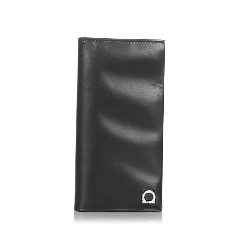 サルヴァトーレフェラガモ ガンチーニ 長財布 GJ 668672 ブラック レザー メンズ Salvatore Ferragamo 【中古】