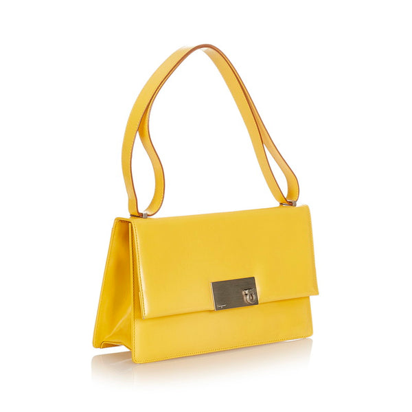 サルヴァトーレフェラガモ ガンチーニ イエロー レザー ショルダーバッグ レディース Salvatore Ferragamo 【中古】