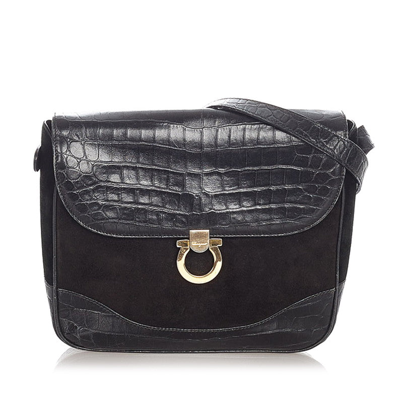 サルヴァトーレフェラガモ ガンチーニ AQ 215716 ブラック スウェード レザー ショルダーバッグ レディース Salvatore Ferragamo 【中古】