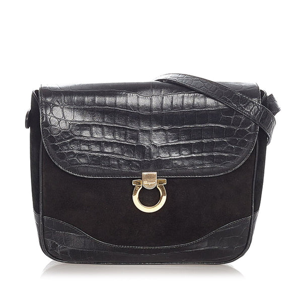 サルヴァトーレフェラガモ ガンチーニ AQ 215716 ブラック スウェード レザー ショルダーバッグ レディース Salvatore Ferragamo 【中古】