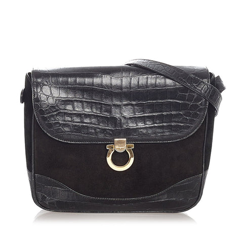 サルヴァトーレフェラガモ ガンチーニ AQ 215716 ブラック スウェード レザー ショルダーバッグ レディース Salvatore Ferragamo 【中古】