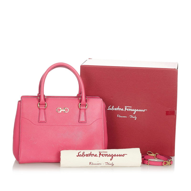 サルヴァトーレフェラガモ ガンチーニ ハンドバッグ ショルダーバッグ 2WAY GG-21 F317 ピンク レザー レディース Salvatore Ferragamo 【中古】