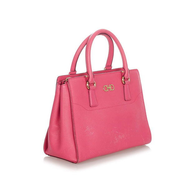 サルヴァトーレフェラガモ ガンチーニ ハンドバッグ ショルダーバッグ 2WAY GG-21 F317 ピンク レザー レディース Salvatore Ferragamo 【中古】