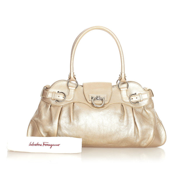 サルヴァトーレフェラガモ ガンチーニ マリッサ AB-21 5370 ゴールド レザー トートバッグ レディース Salvatore Ferragamo 【中古】