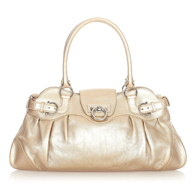 サルヴァトーレフェラガモ ガンチーニ マリッサ AB-21 5370 ゴールド レザー トートバッグ レディース Salvatore Ferragamo 【中古】