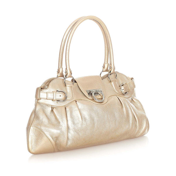 サルヴァトーレフェラガモ ガンチーニ マリッサ AB-21 5370 ゴールド レザー トートバッグ レディース Salvatore Ferragamo 【中古】