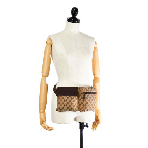 グッチ GGキャンバス 28566 ベージュ キャンバス レザー ボディバッグ レディース GUCCI 【中古】