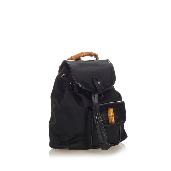 グッチ バンブー 003 2058 ブラック ナイロン エナメル リュック バックパック レディース GUCCI 【中古】