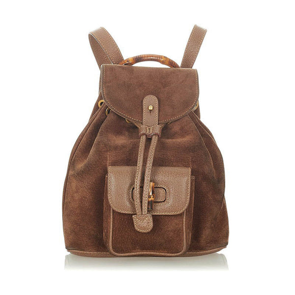 グッチ バンブー 003 17050 ブラウン スウェード レザー リュック バックパック レディース GUCCI 【中古】