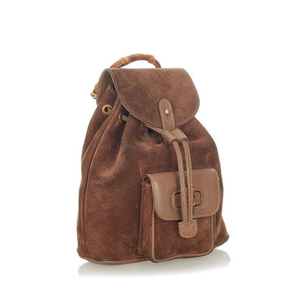 グッチ バンブー 003 17050 ブラウン スウェード レザー リュック バックパック レディース GUCCI 【中古】