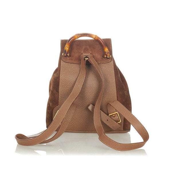 グッチ バンブー 003 17050 ブラウン スウェード レザー リュック バックパック レディース GUCCI 【中古】