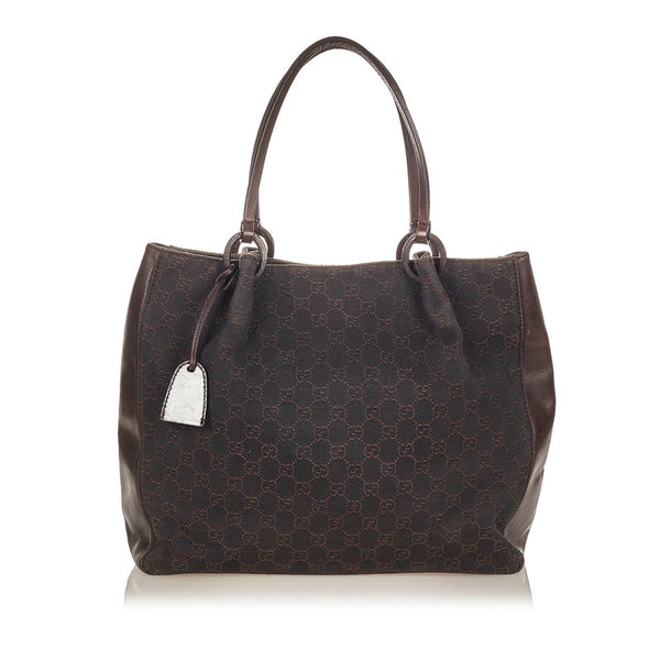 グッチ 101920 ダークブラウン キャンバス レザー ハンドバッグ レディース GUCCI 【中古】