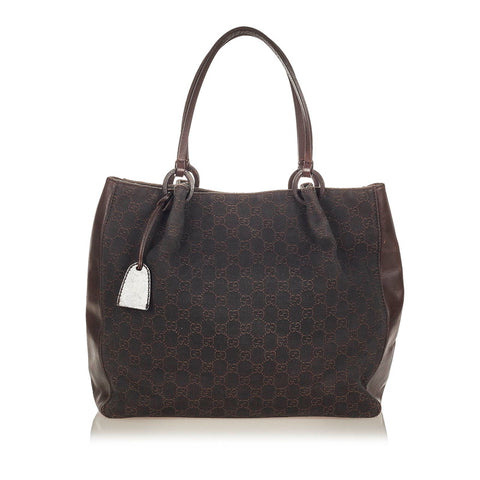 グッチ 101920 ダークブラウン キャンバス レザー ハンドバッグ レディース GUCCI 【中古】