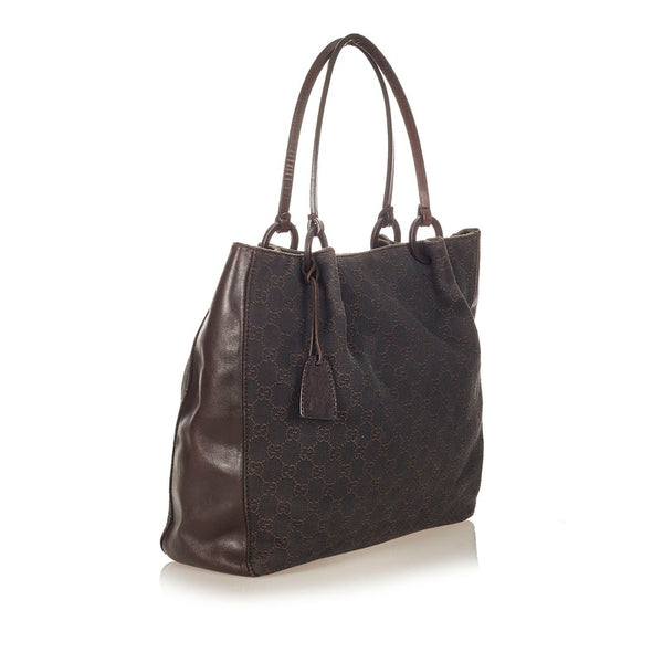 グッチ 101920 ダークブラウン キャンバス レザー ハンドバッグ レディース GUCCI 【中古】