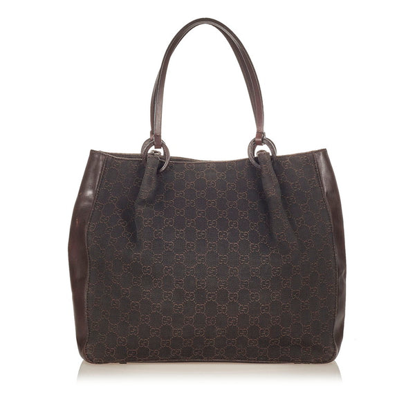 グッチ 101920 ダークブラウン キャンバス レザー ハンドバッグ レディース GUCCI 【中古】