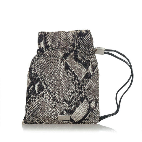 グッチ スネーク柄 039 9047 ブラック グレー ホワイト ナイロン レザー ポーチ レディース GUCCI 【中古】