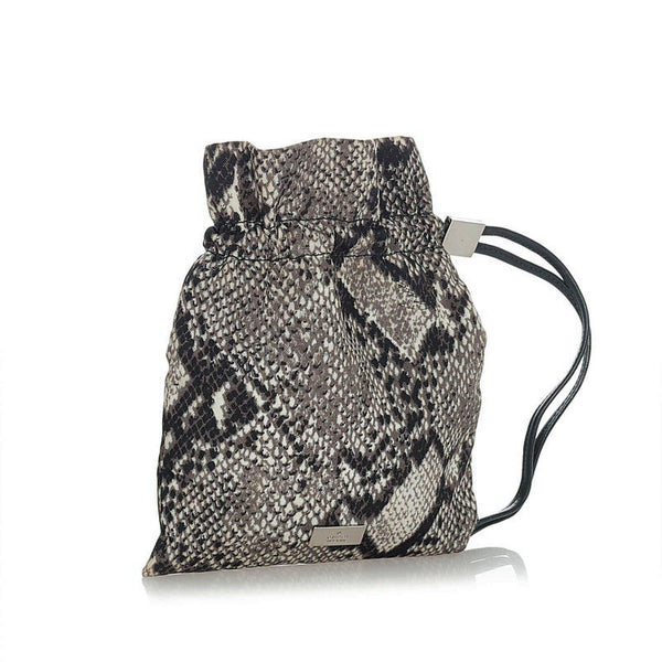 グッチ スネーク柄 039 9047 ブラック グレー ホワイト ナイロン レザー ポーチ レディース GUCCI 【中古】