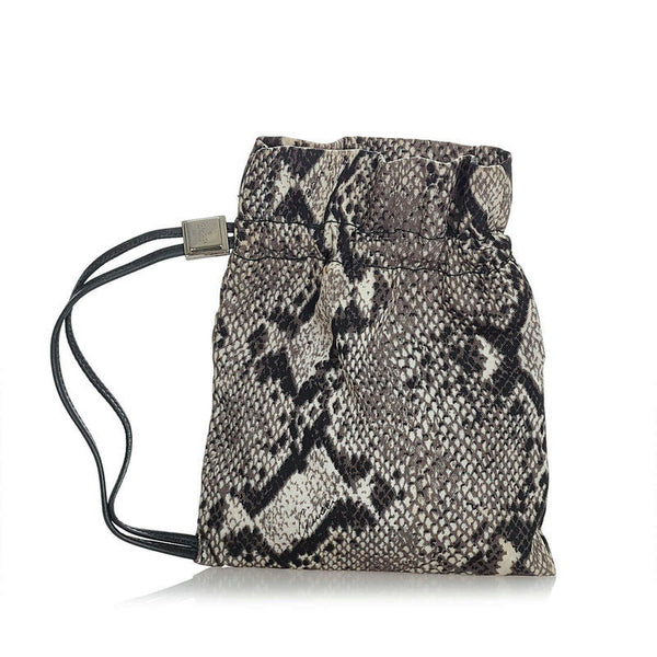グッチ スネーク柄 039 9047 ブラック グレー ホワイト ナイロン レザー ポーチ レディース GUCCI 【中古】