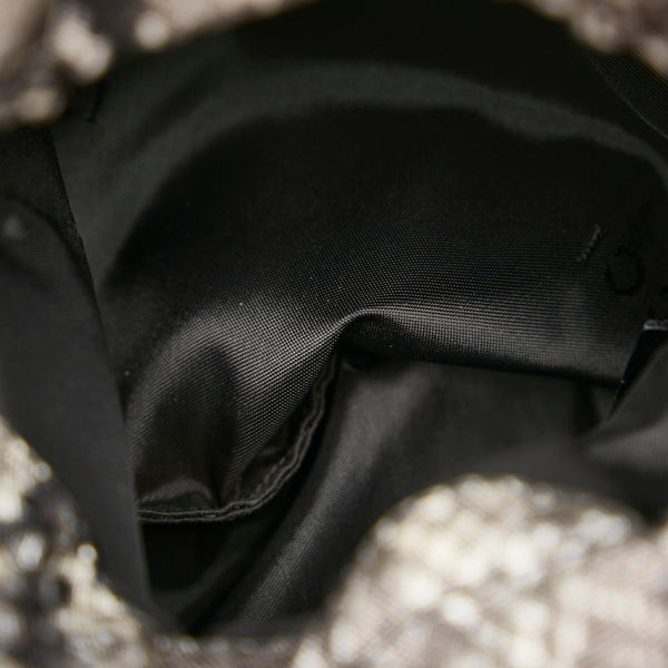 グッチ スネーク柄 039 9047 ブラック グレー ホワイト ナイロン レザー ポーチ レディース GUCCI 【中古】