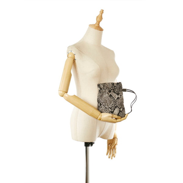 グッチ スネーク柄 039 9047 ブラック グレー ホワイト ナイロン レザー ポーチ レディース GUCCI 【中古】