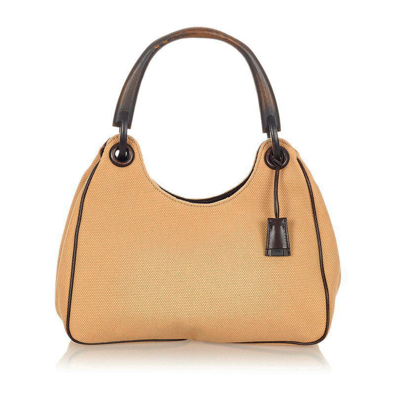 グッチ ウッド 106495 ベージュ キャンバス ショルダーバッグ レディース GUCCI 【中古】