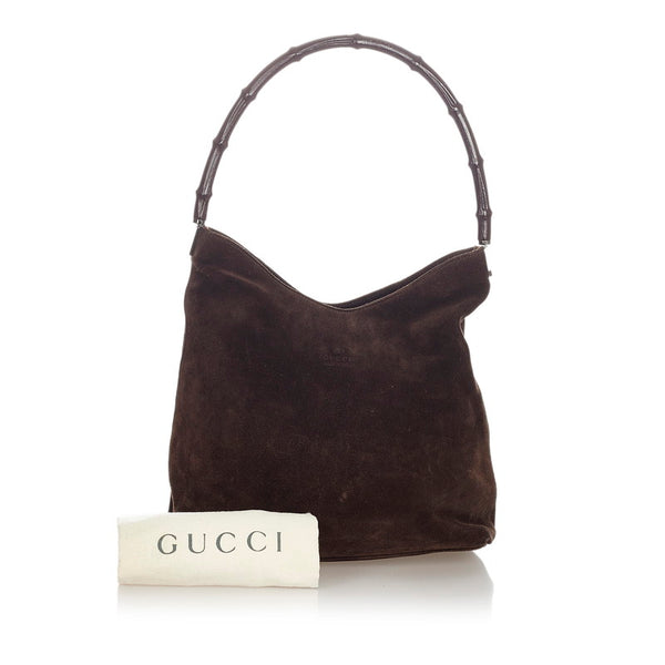 グッチ バンブー 001 3244 ダークブラウン スウェード ワンショルダー レディース GUCCI 【中古】