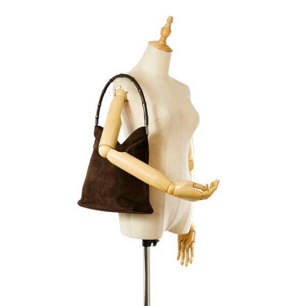 グッチ バンブー 001 3244 ダークブラウン スウェード ワンショルダー レディース GUCCI 【中古】