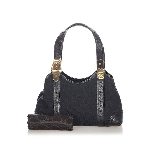 グッチ GGキャンバス 145761 ブラック ゴールド キャンバス レザー ハンドバッグ レディース GUCCI 【中古】