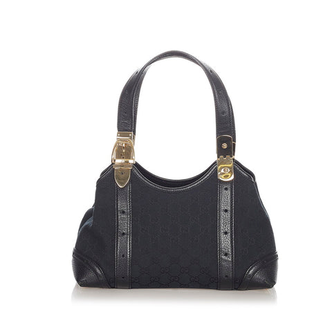 グッチ GGキャンバス 145761 ブラック ゴールド キャンバス レザー ハンドバッグ レディース GUCCI 【中古】