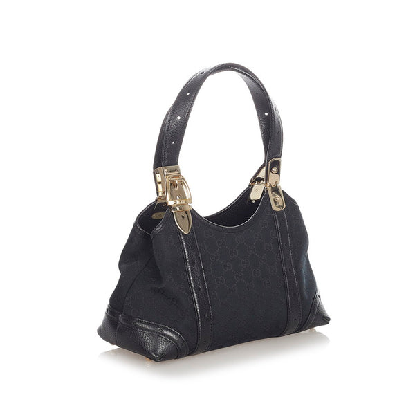 グッチ GGキャンバス 145761 ブラック ゴールド キャンバス レザー ハンドバッグ レディース GUCCI 【中古】